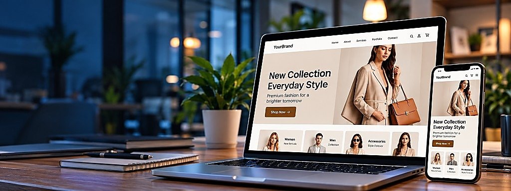 Laptop and phone showing a fashion store