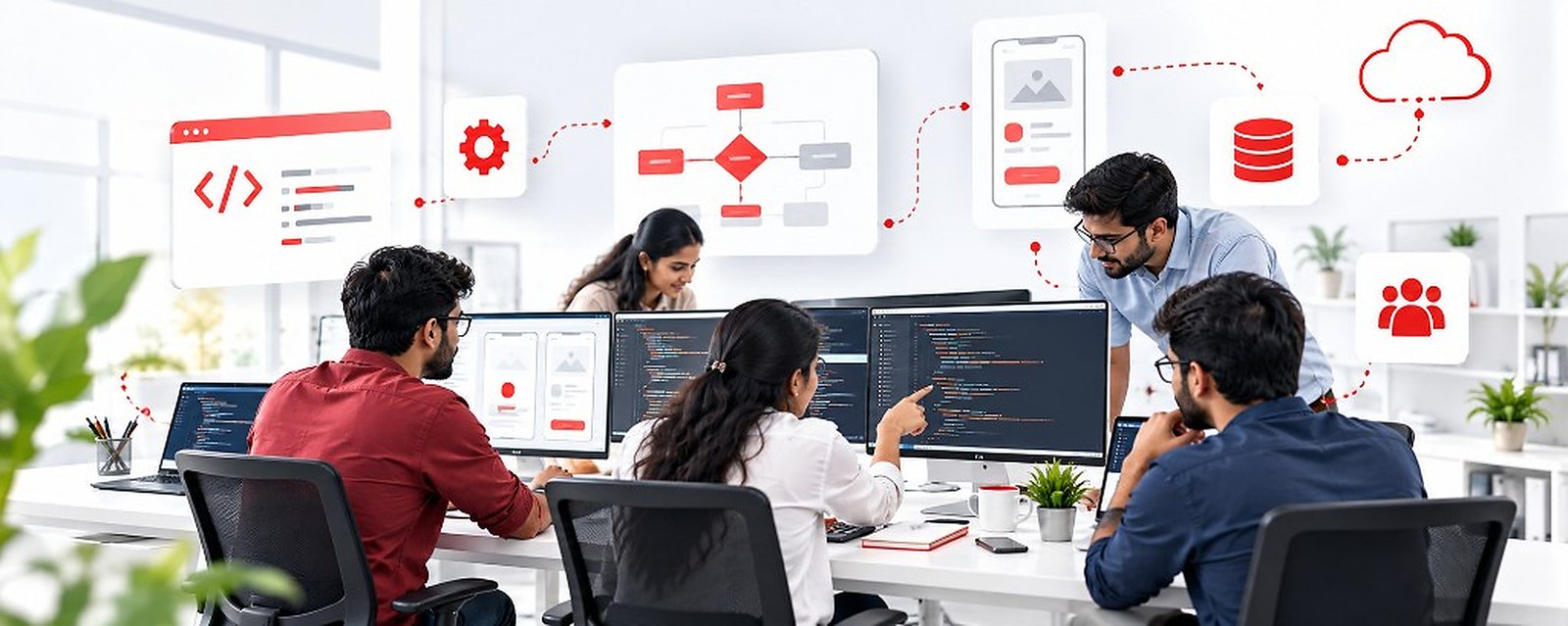 Development team reviewing code together