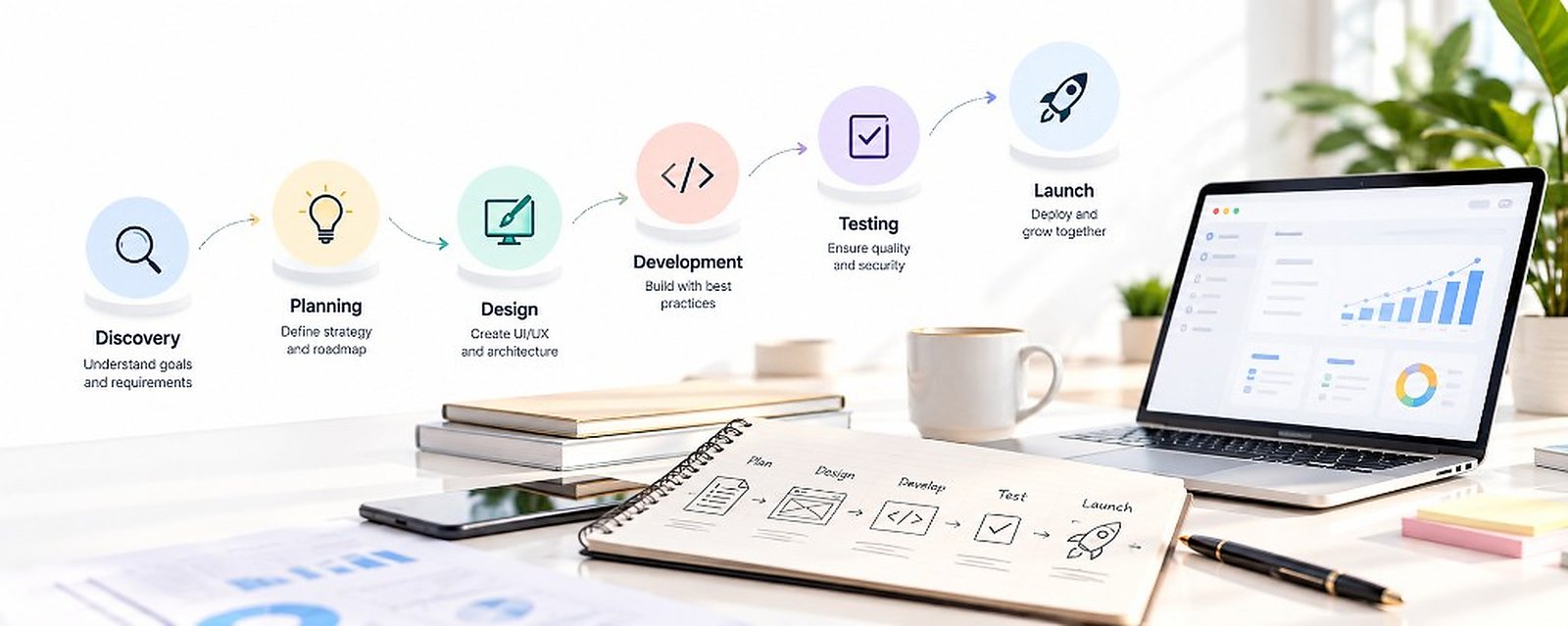 Discovery through launch: planning, design, development, testing and launch