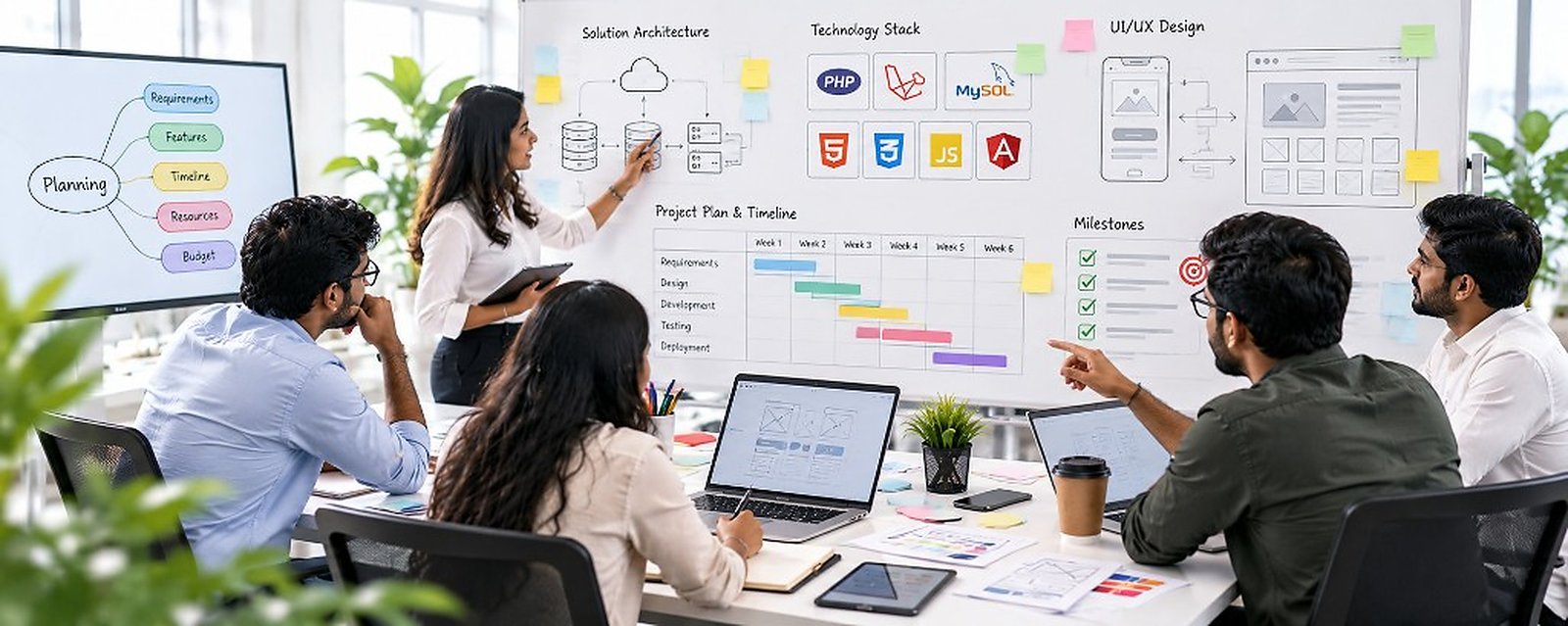 Team planning architecture, technology stack, and the project timeline