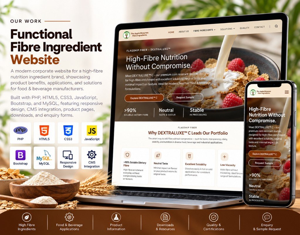Healthcare fibre ingredients website preview